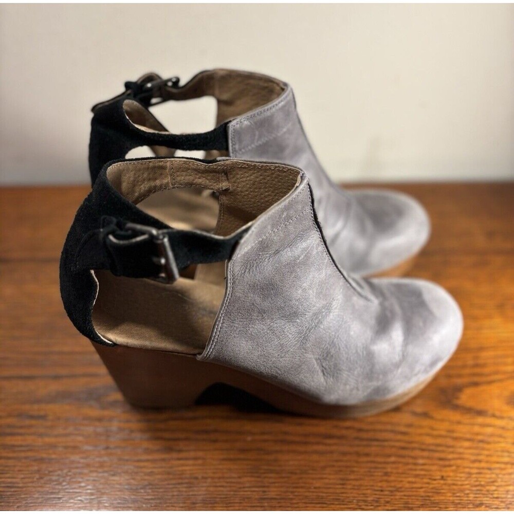 Free People Clogs Women 10M/41 Euro Orchard Shoes Gray Leather Wooden Platform